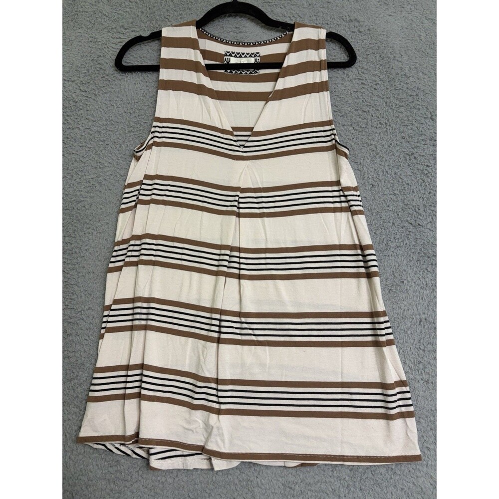 Deletta Cream black brown V Neck Tank Women's Small Anthropologie Staple